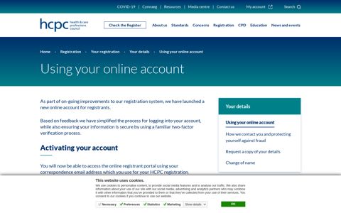 Using your online account - HCPC