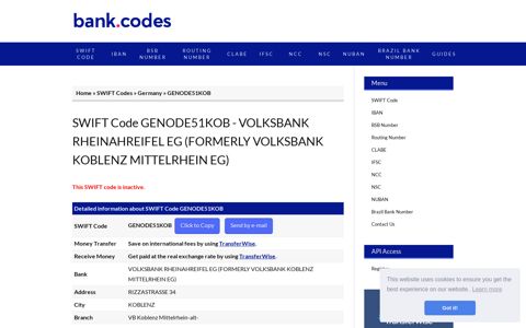 GENODE51KOB, SWIFT Code for VOLKSBANK ... - Bank.Codes