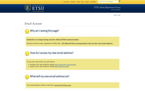 Email Acocunt - East Tennessee State University
