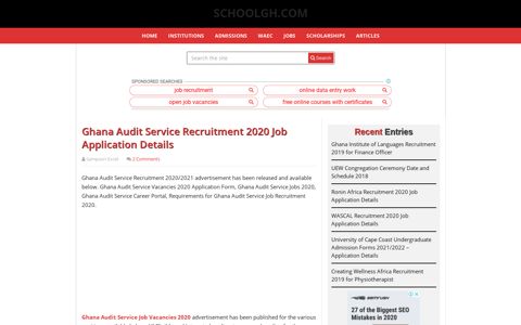 Ghana Audit Service Recruitment 2020 Job Application Details