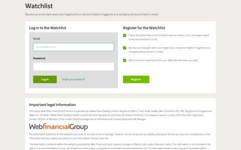 Share Dealing - Watchlist - Lloyds Bank