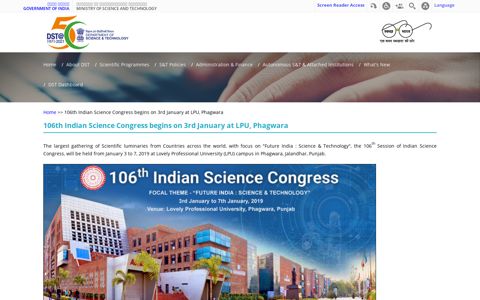 106th Indian Science Congress begins on 3rd January at LPU ...