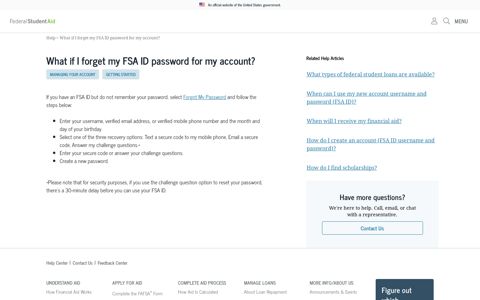 What if I forget my FSA ID password for my account? | Federal ...