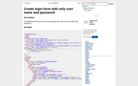jQuery Mobile - Create login form with only user name and ...