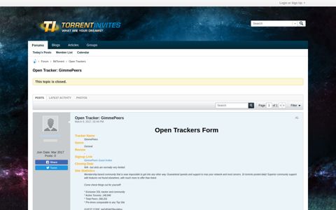 Open Tracker: GimmePeers - Torrent Invites - Get your free ...