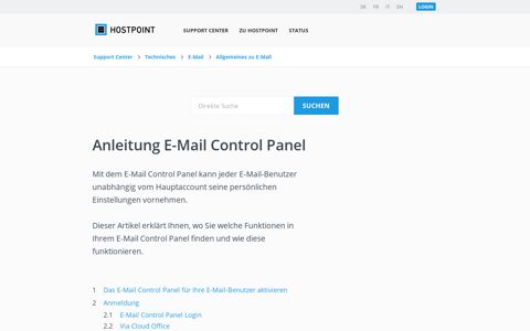 Anleitung E-Mail Control Panel - Hostpoint Support Center