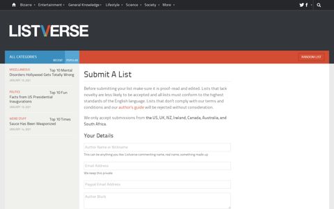 Submit A List - Listverse