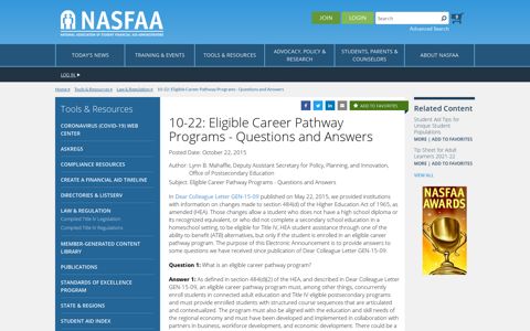 10-22: Eligible Career Pathway Programs ... - NASFAA