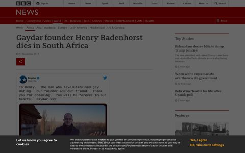 Gaydar founder Henry Badenhorst dies in South Africa - BBC ...