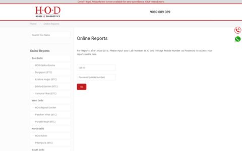 Online Reports | Medical Report | Lab Report | HOD