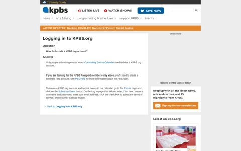 Logging in to KPBS.org: How do I create ... | KPBS