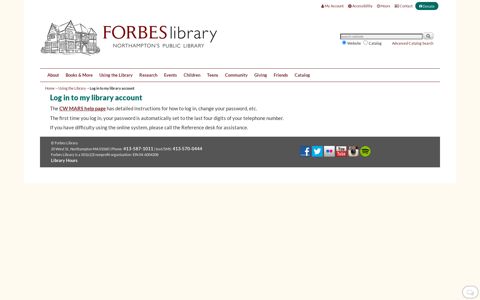 Log in to my library account | Forbes Library