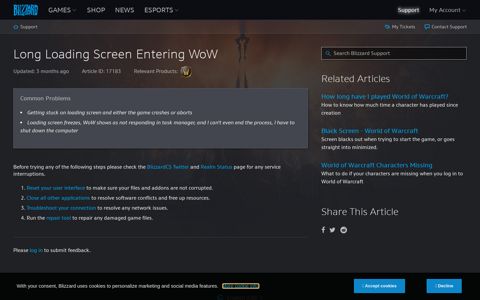 Long Loading Screen Entering WoW - Blizzard Support