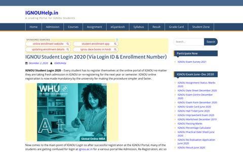 IGNOU Student Login 2020 (Via Enrollment Number ...