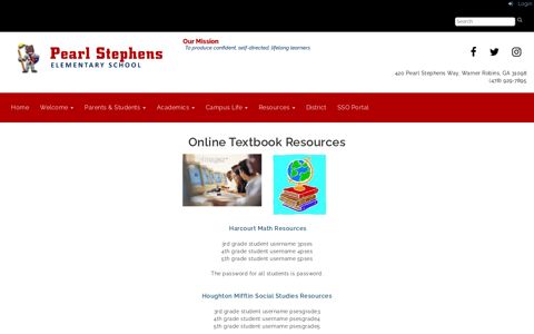 Online Text Book Resources - Pearl Stephens Elementary
