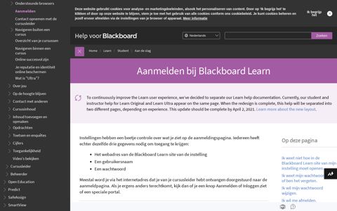 Aanmelden bij Blackboard Learn | Help voor Blackboard