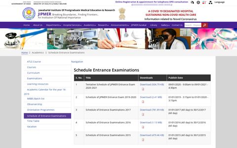 Schedule Entrance Examinations | Jawaharlal ... - Jipmer