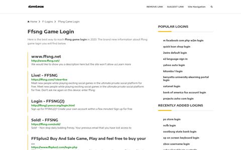 Ffsng Game Login ❤️ One Click Access - iLoveLogin