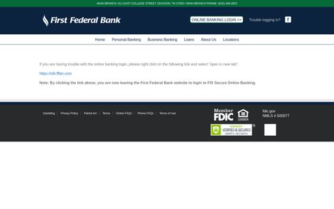 Online Banking Login - First Federal Bank