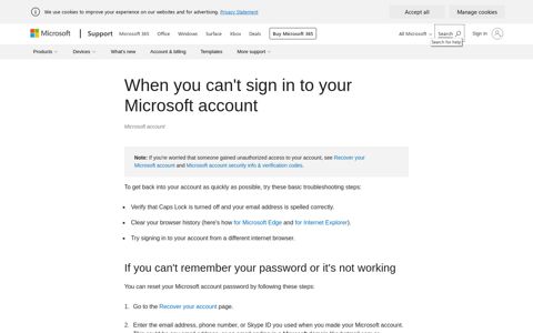 When you can't sign in to your Microsoft account