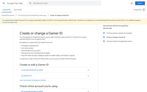 Create or change a Gamer ID - Google Play Help