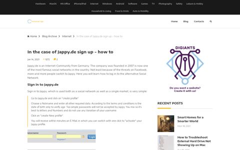 In the case of Jappy.de sign up - how to - Technical tips