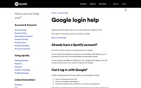 Google login help - Spotify