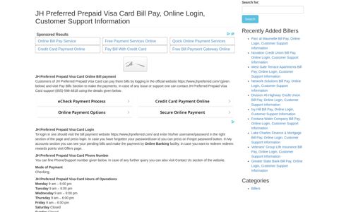 JH Preferred Prepaid Visa Card Bill Pay, Online Login ...