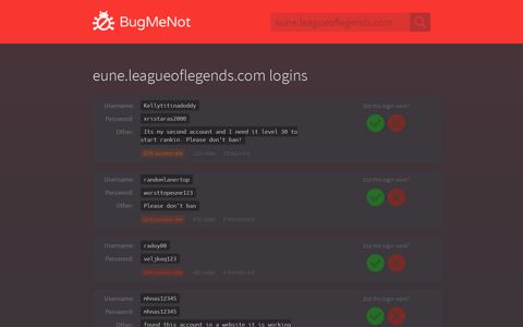 eune.leagueoflegends.com passwords - BugMeNot