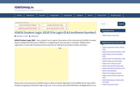 IGNOU Student Login 2020 (Via Enrollment Number ...