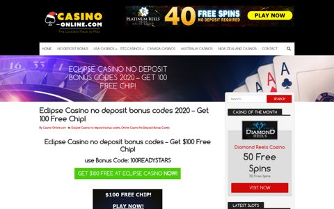 Eclipse Casino no deposit bonus codes 2020 - Get $100 NOW!
