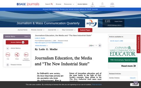 Journalism Education, the Media and “The New Industrial State”