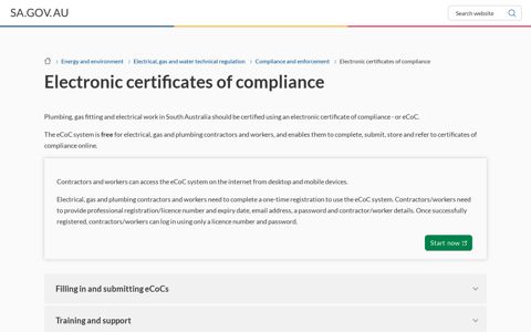 Electronic certificates of compliance - SA.GOV.AU