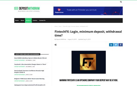 FintechFX: Login, minimum deposit, withdrawal time?
