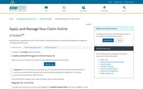 Apply and Manage Your Claim Online | California EDD