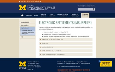 Electronic Settlements (MSupplier) | U of M Procurement