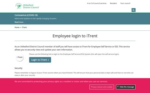 Employee login to iTrent - Uttlesford District Council
