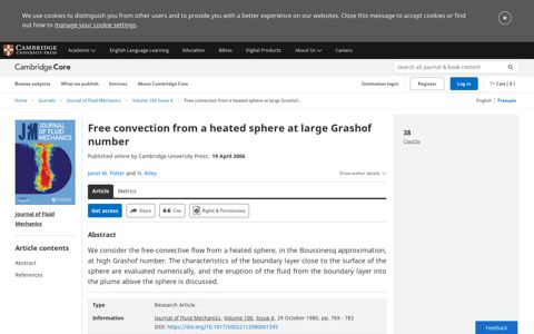 Free convection from a heated sphere at large Grashof number