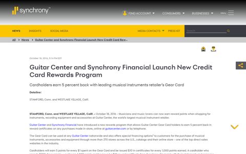 Guitar Center and Synchrony Financial Launch New Credit ...