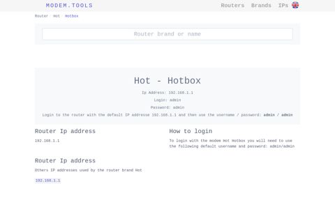 Hot Hotbox Default Router Login and Password - Modem.Tools
