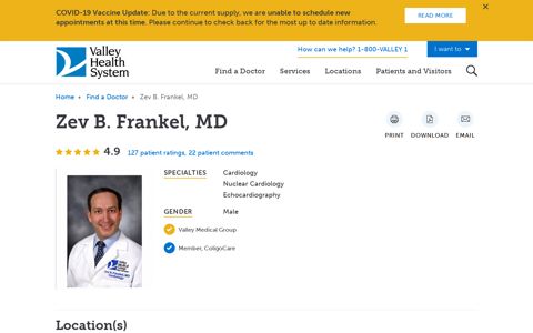 Zev B. Frankel, MD | Valley Health System