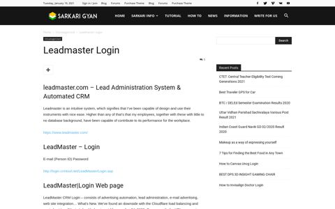 Leadmaster Login - Update 2020 - SARKARI GYAN
