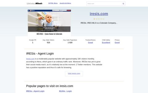 Iresis.com website. IRESis - Agent Login.