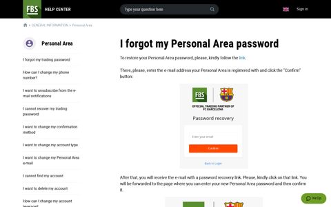I forgot my Personal Area password – FBS