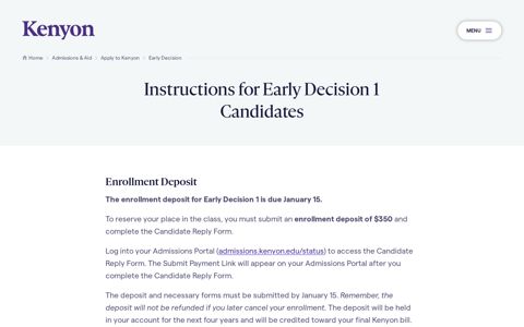 Early Decision 1 Candidates | Kenyon College