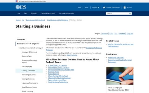 Starting a Business | Internal Revenue Service