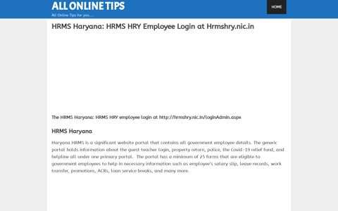 HRMS Haryana: HRMS HRY Employee Login at Hrmshry.nic.in