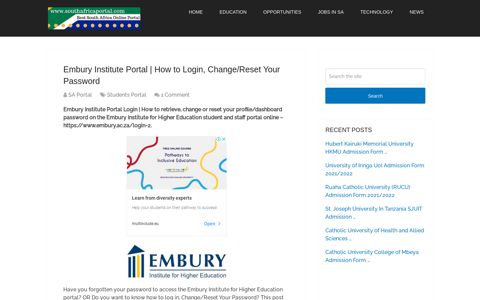Embury Institute Portal | How to Login, Change/Reset Your ...