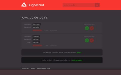 joy-club.de passwords - BugMeNot