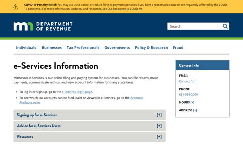 e-Services Information | Minnesota Department of Revenue